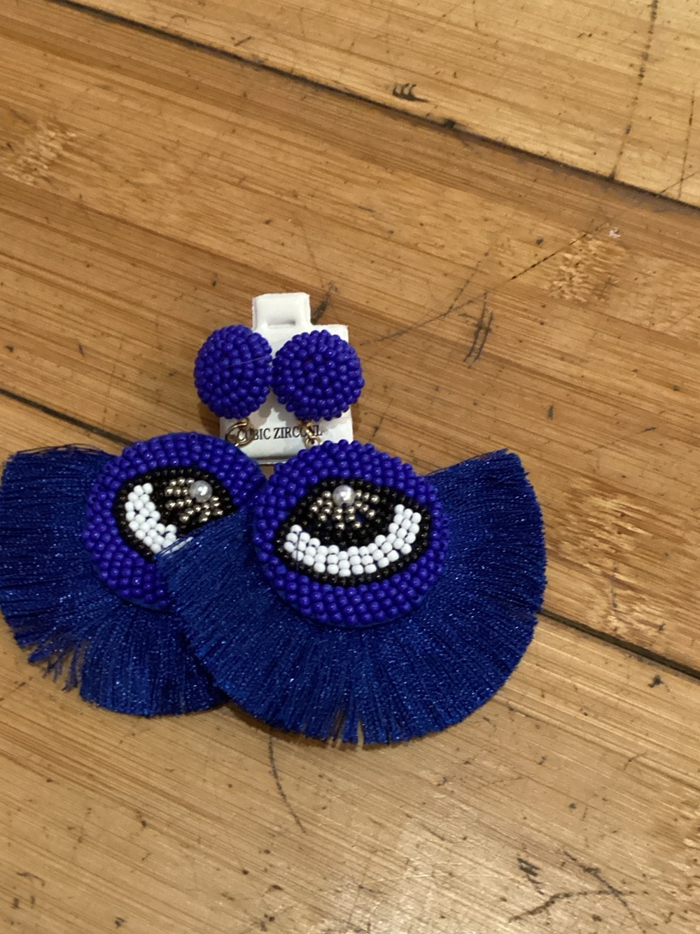 Kids Beaded Evil Eye Fringe Earrings — Royal Blue